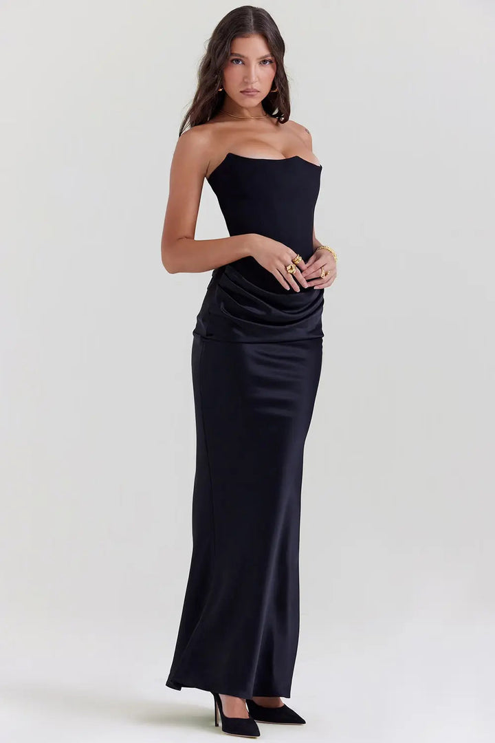 Women's Strapless Corset Maxi Dress - Elegant Evening Gown