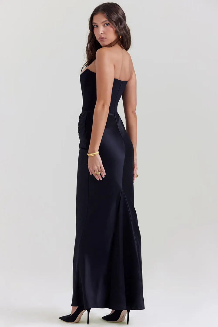 Women's Strapless Corset Maxi Dress - Elegant Evening Gown