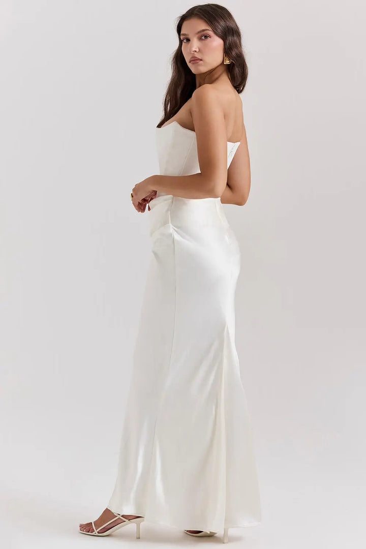 Women's Strapless Corset Maxi Dress - Elegant Evening Gown