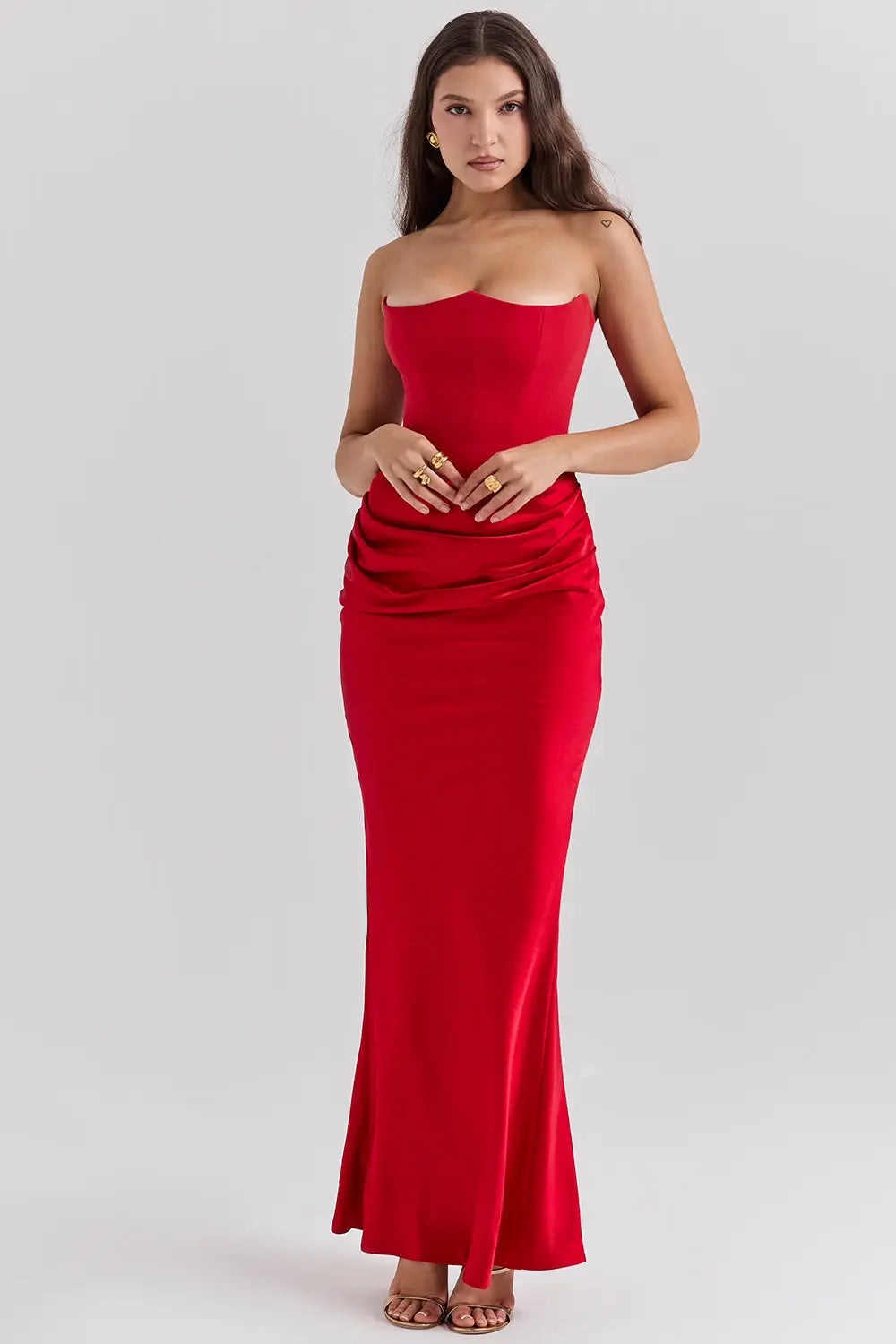 Women's Strapless Corset Maxi Dress - Elegant Evening Gown