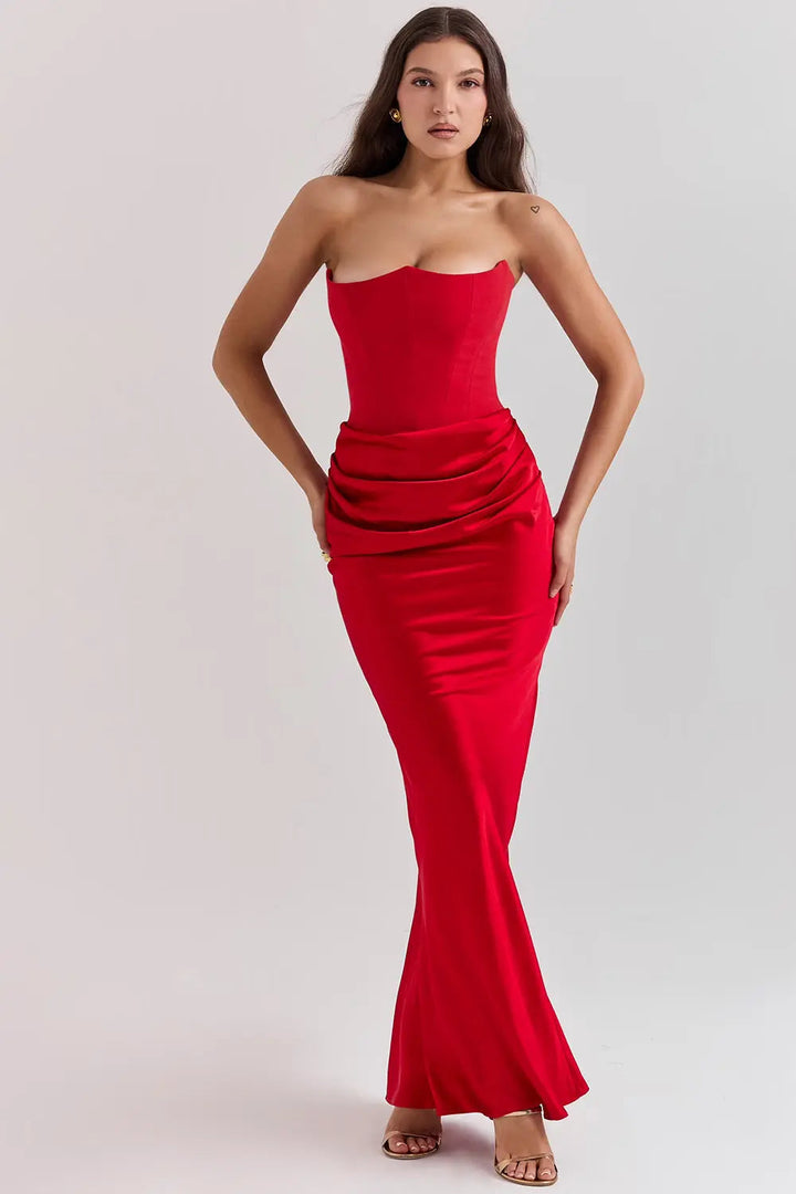 Women's Strapless Corset Maxi Dress - Elegant Evening Gown