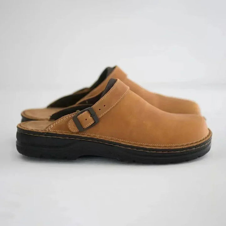 Men's Slip-On Buckle Strap Comfort Clogs for Relaxed Style - Elena Harper