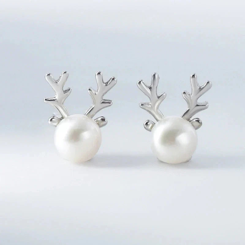 Deer Pearl Stud Earrings, view 2 - Elena Harper