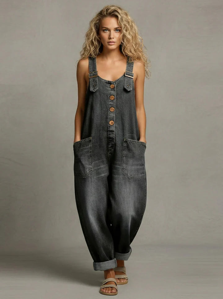 Lejla Stylish Denim Overall with Pockets, view 4 - Elena Harper