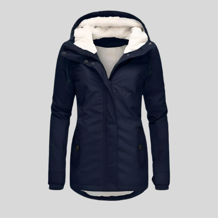 Maggie Long and Thick Winter Coat Jacket with Hood and Faux Fur Lining, view 3 - Elena Harper