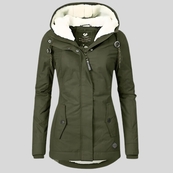 Maggie Long and Thick Winter Coat Jacket with Hood and Faux Fur Lining, view 5 - Elena Harper
