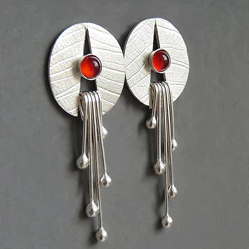 Pevena Dangle Earrings with Red Accent, view 3 - Elena Harper