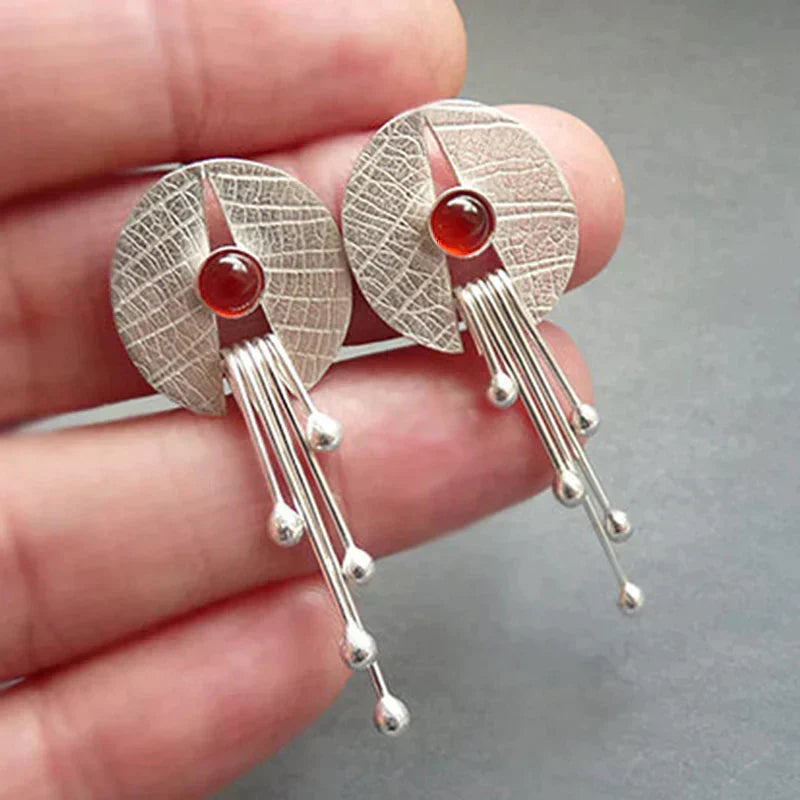 Pevena Dangle Earrings with Red Accent - Elena Harper