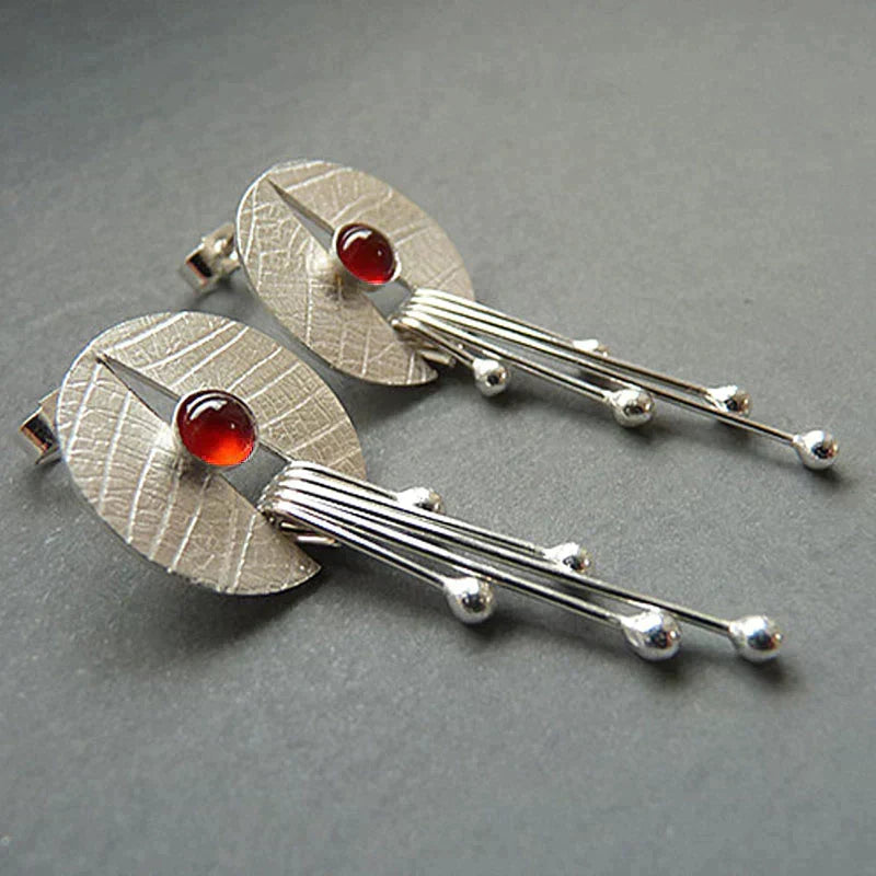 Pevena Dangle Earrings with Red Accent, view 2 - Elena Harper
