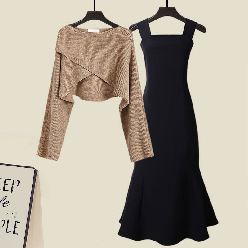 Cross-knit sweater with sleeveless dress set, view 3 - Elena Harper
