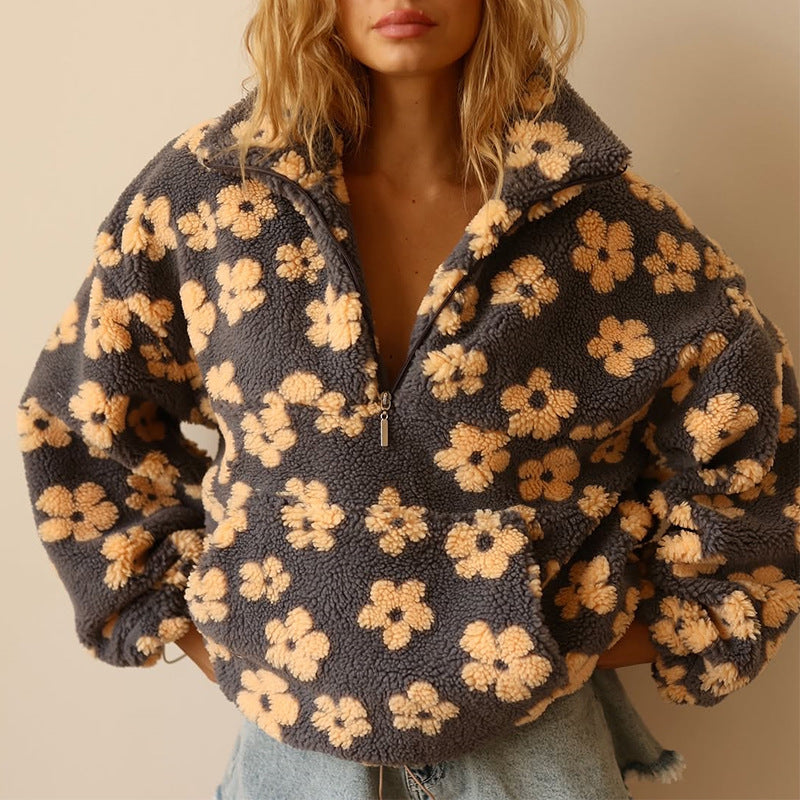 Women's Floral Quarter Zip Sweater - Cozy & Stylish Pullover