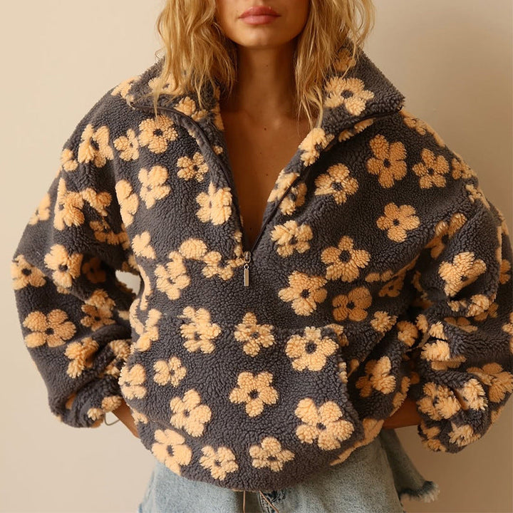 Women's Floral Quarter Zip Sweater - Cozy & Stylish Pullover
