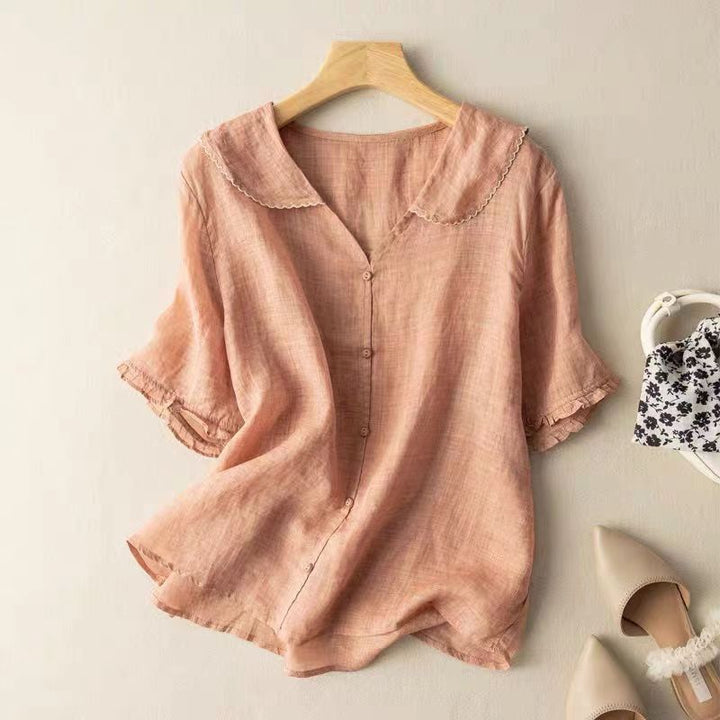 Joanna | Ladies Button Front Short Sleeve Top