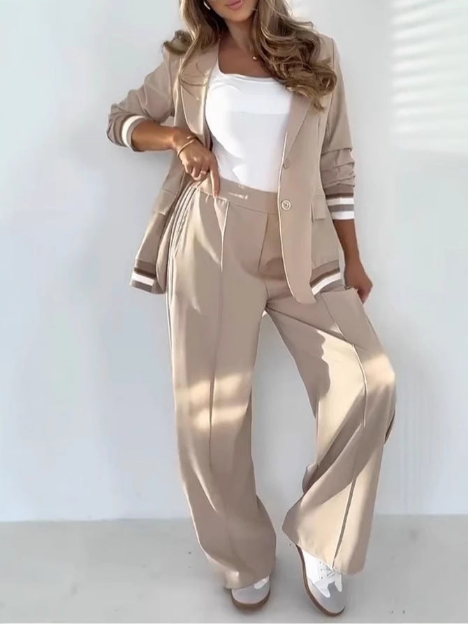 Women's Sporty Tailored Blazer & Wide-Leg Pants Set