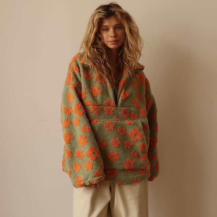 Women's Floral Quarter Zip Sweater - Cozy & Stylish Pullover