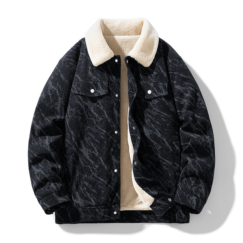 Men's Winter Jacket with Fleece Lining and Corduroy Texture