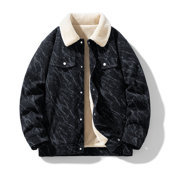 Men's Winter Jacket with Fleece Lining and Corduroy Texture