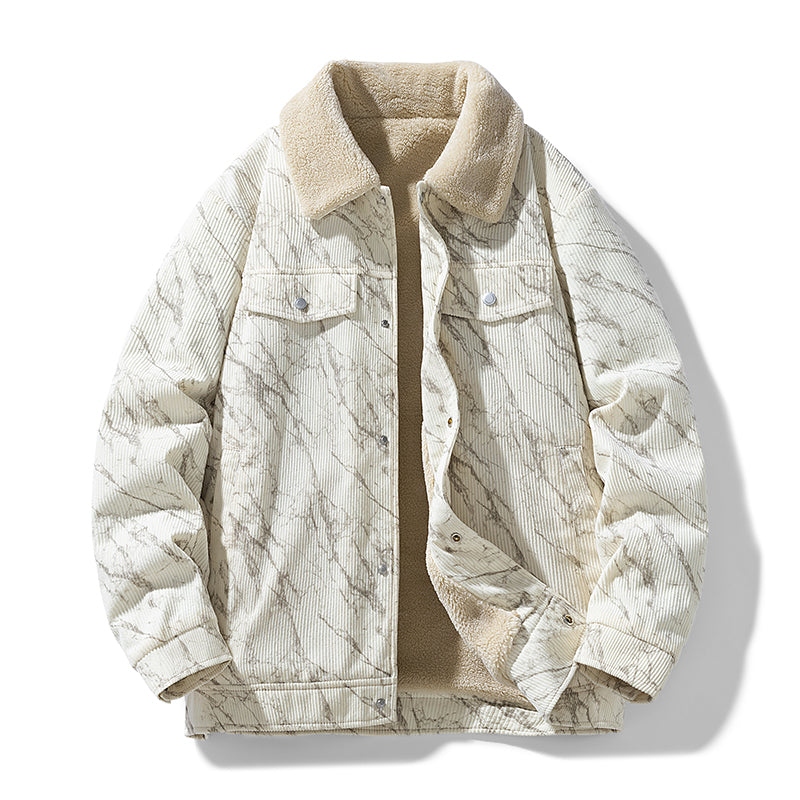 Men's Winter Jacket with Fleece Lining and Corduroy Texture