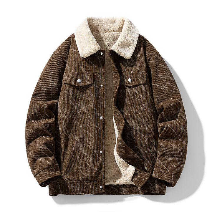 Men's Winter Jacket with Fleece Lining and Corduroy Texture