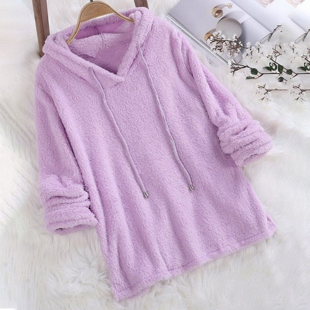 Women's Fleece-Lined Hoodie - Warm Sweater with Hood and Drawstring