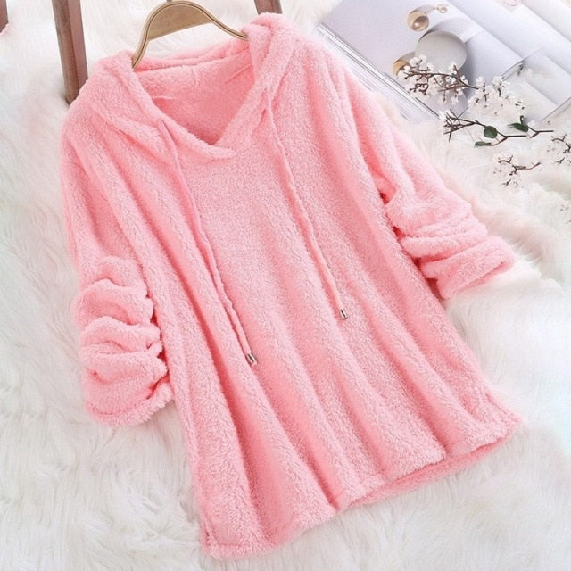 Women's Fleece-Lined Hoodie - Warm Sweater with Hood and Drawstring