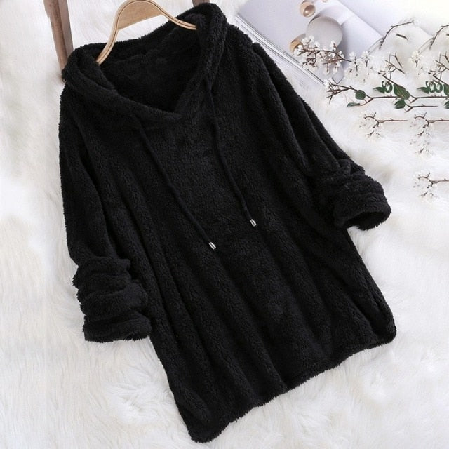Women's Fleece-Lined Hoodie - Warm Sweater with Hood and Drawstring