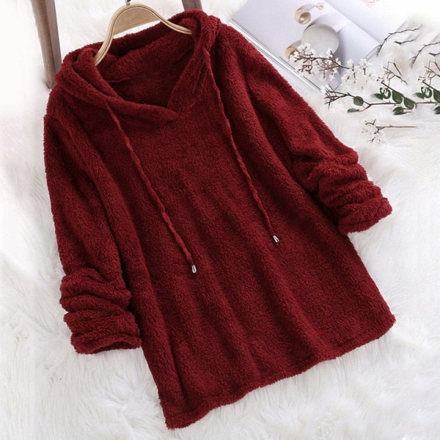 Women's Fleece-Lined Hoodie - Warm Sweater with Hood and Drawstring