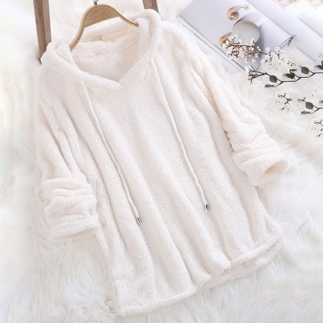 Women's Fleece-Lined Hoodie - Warm Sweater with Hood and Drawstring