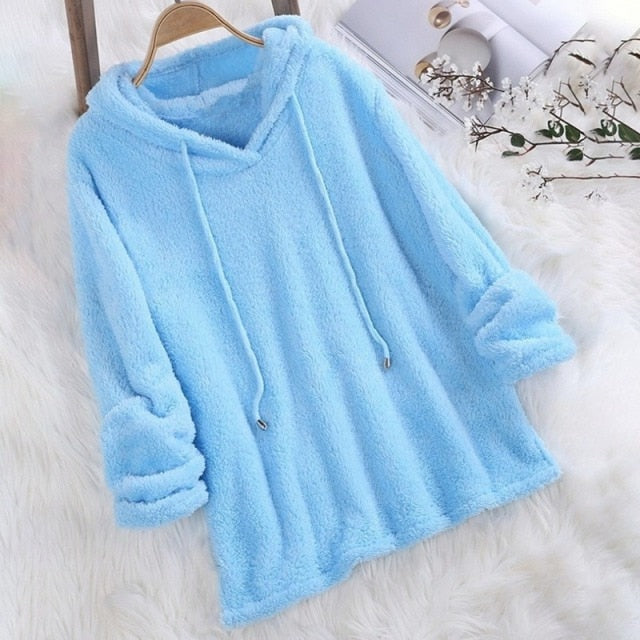 Women's Fleece-Lined Hoodie - Warm Sweater with Hood and Drawstring