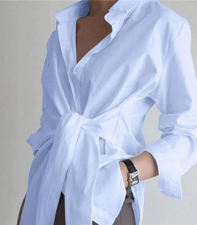Sophisticated and Elegant Women's Long Sleeve Blouse – Tie Waist Top