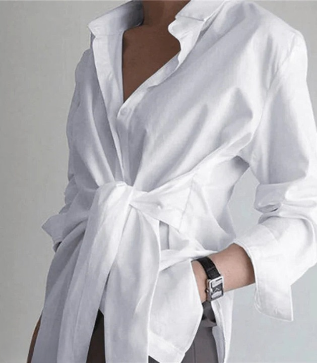 Sophisticated and Elegant Women's Long Sleeve Blouse – Tie Waist Top
