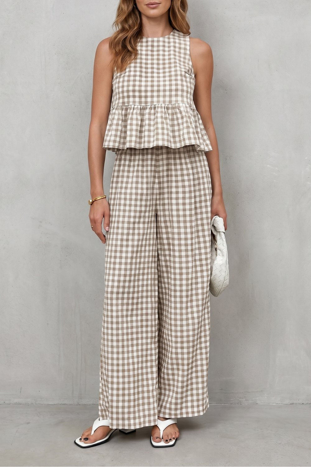Women's Gingham Peplum Top and Trouser Co-ord Set Adrienna - Elena Harper