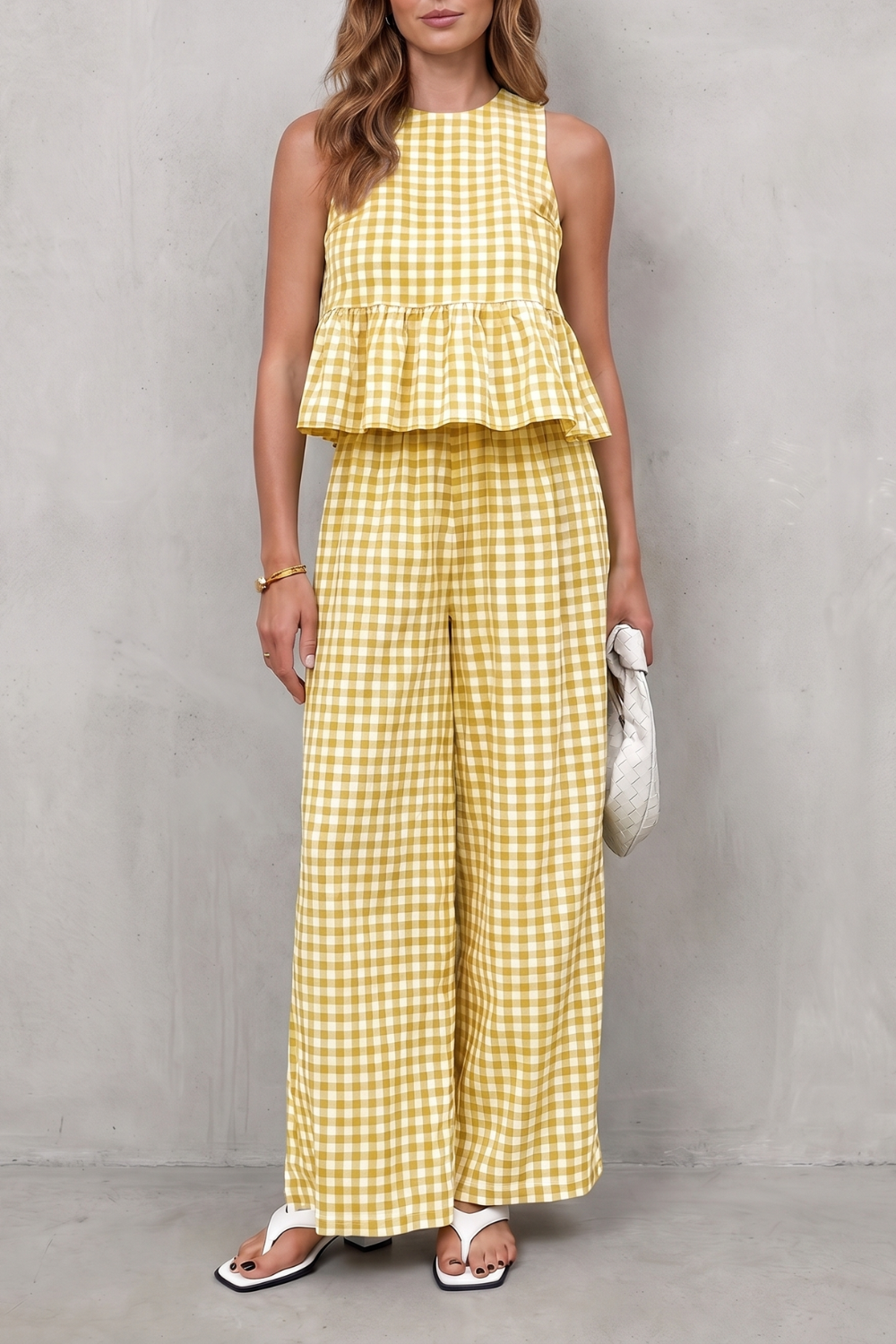 Women's Gingham Peplum Top and Trouser Co-ord Set Adrienna - Elena Harper