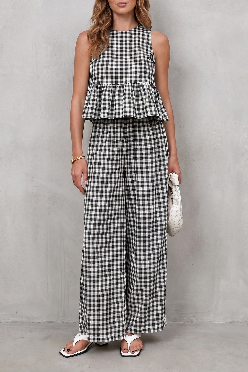 Women's Gingham Peplum Top and Trouser Co-ord Set Adrienna, view 5 - Elena Harper