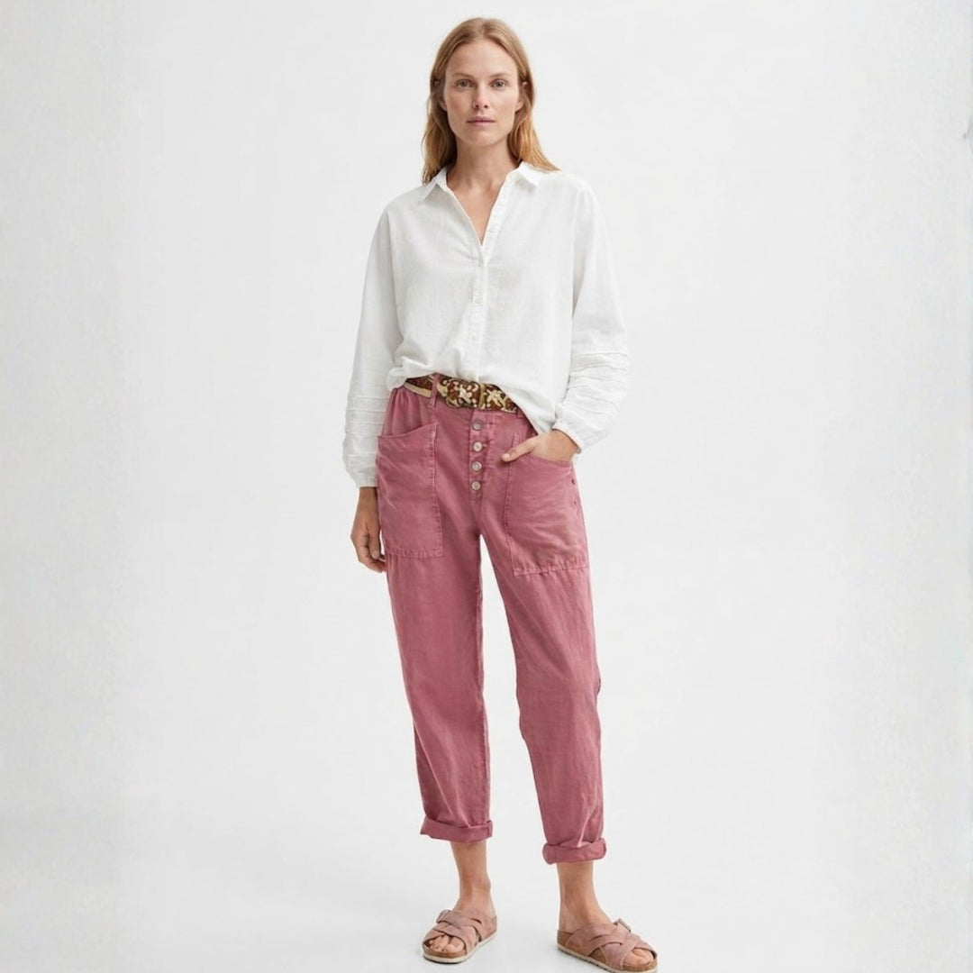 Marnie Ellison | Linen Look Trousers With Button Detail For Women