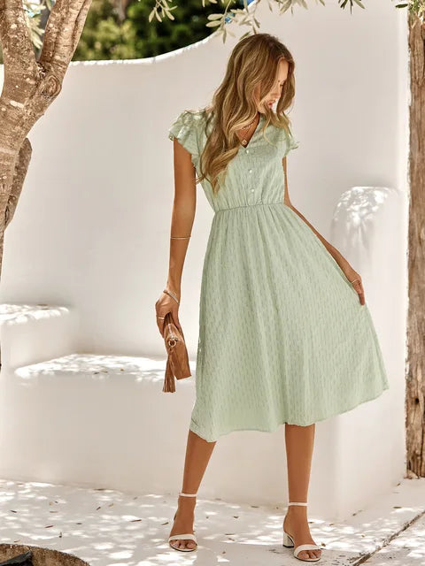 Jessenia | Women's Midi Dress with Ruffles and Buttons | Modern