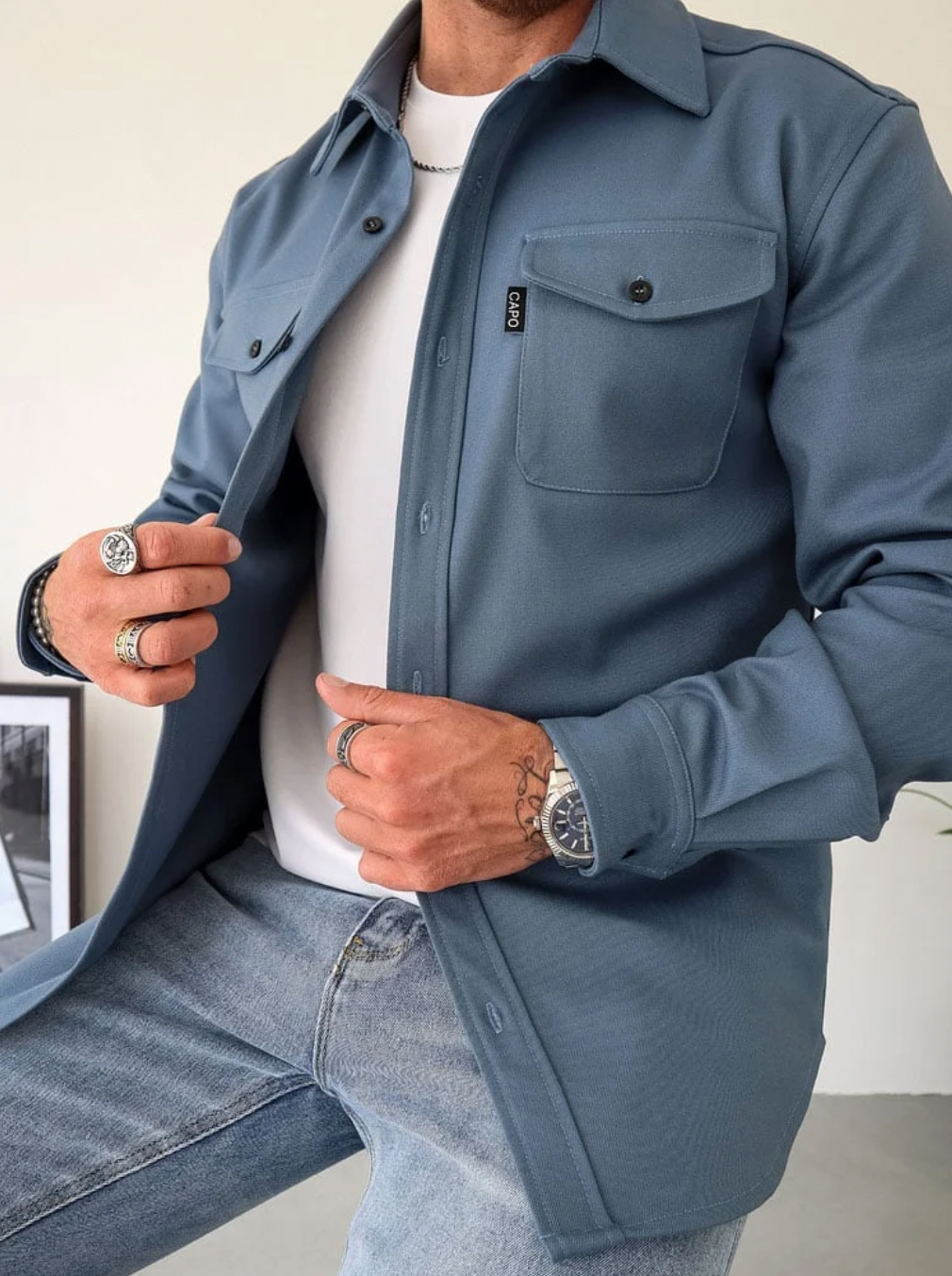 Men's Long-sleeved shirt with Men's Long-Sleeve Shirt with Pockets, view 3 - Elena Harper