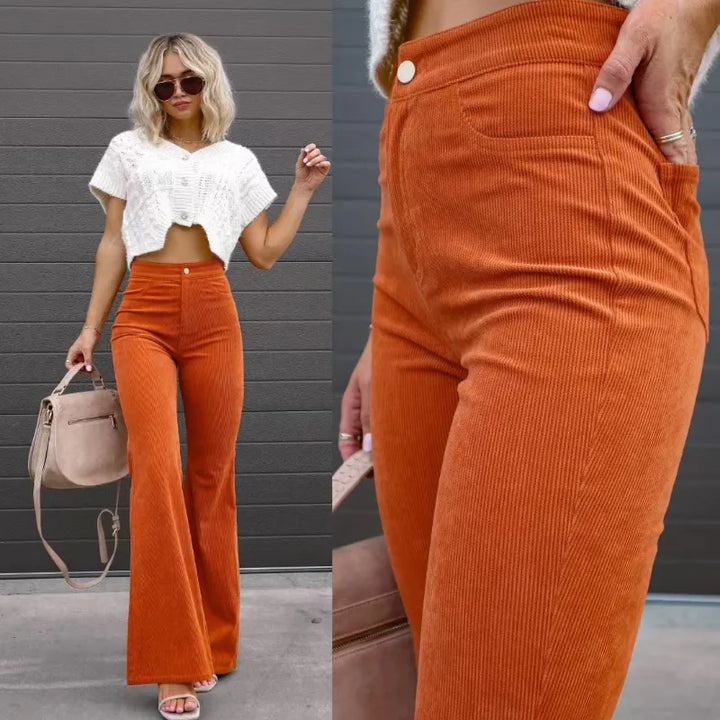 Ladies High-Waist Flared Pants – High-Waisted, Long Pants with Flared Legs