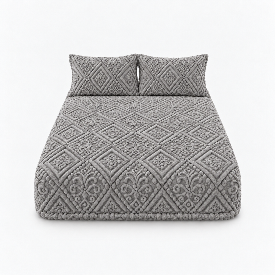 Damask Haven Raised Damask Plush Fitted Sheet - Elena Harper