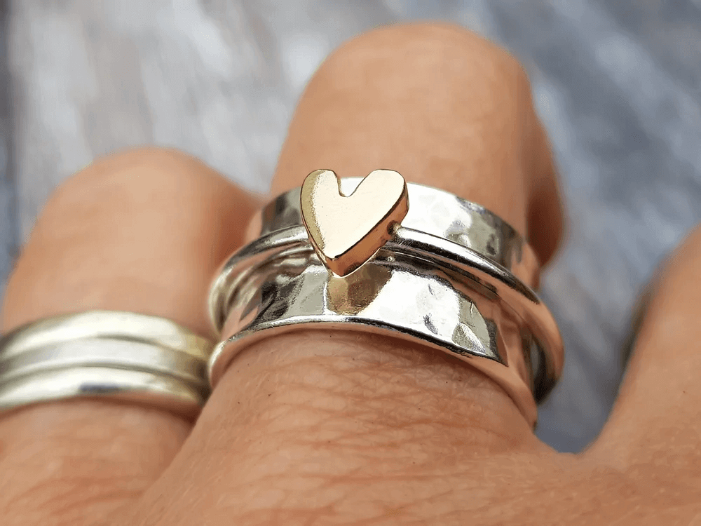 Gold and Silver Heart Ring for Women – Elegant, Refined, and Luminous Style.