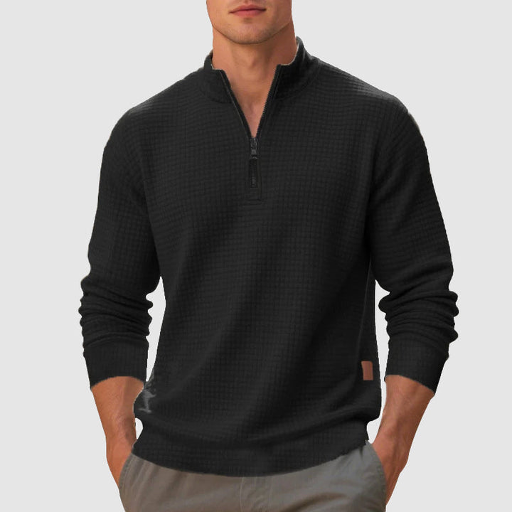 Men's Quarter-Zip Stand Collar Jumper for Effortless Style, view 2 - Elena Harper