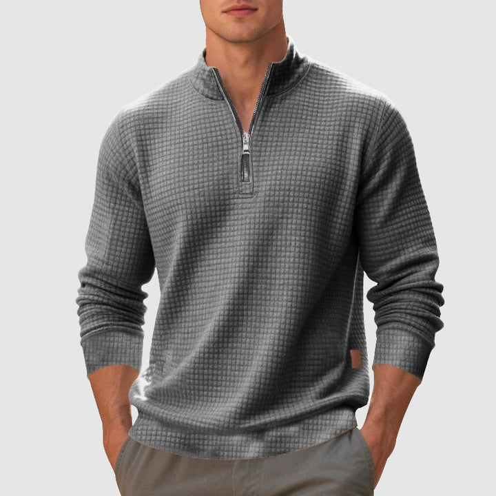 Men's Quarter-Zip Stand Collar Jumper for Effortless Style - Elena Harper