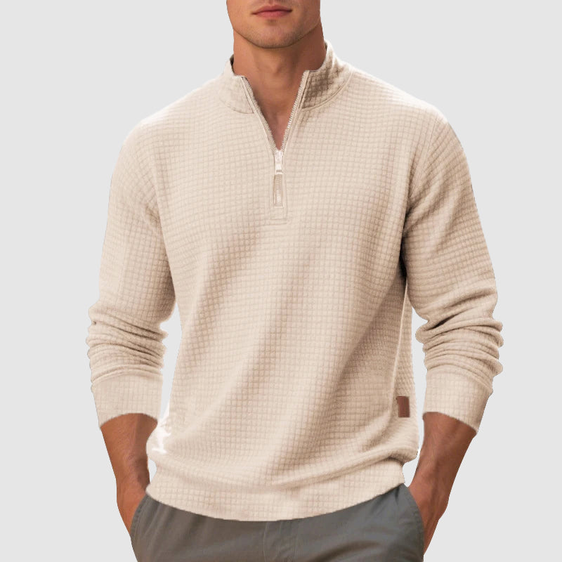 Men's Quarter-Zip Stand Collar Jumper for Effortless Style, view 4 - Elena Harper