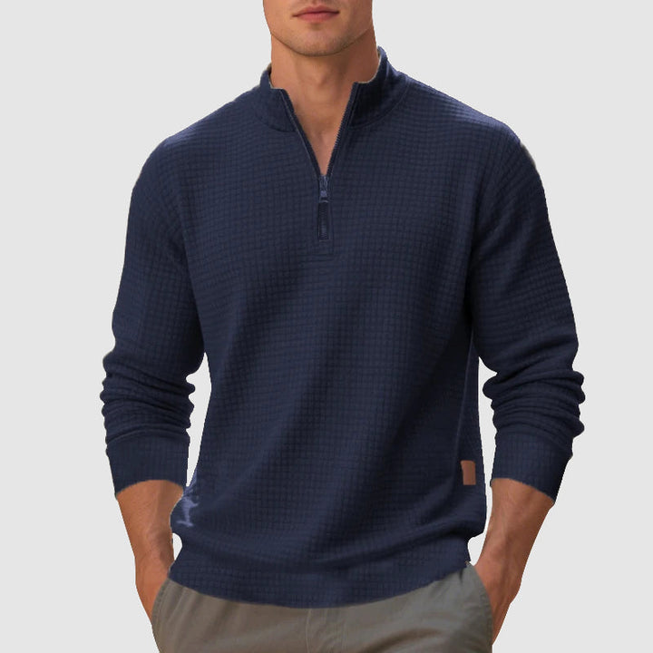 Men's Quarter-Zip Stand Collar Jumper for Effortless Style, view 5 - Elena Harper