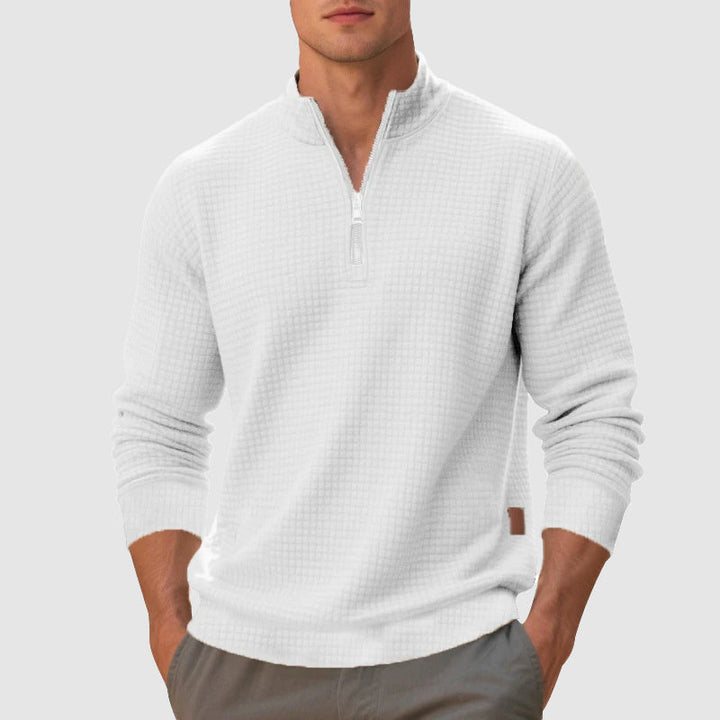 Men's Quarter-Zip Stand Collar Jumper for Effortless Style, view 3 - Elena Harper