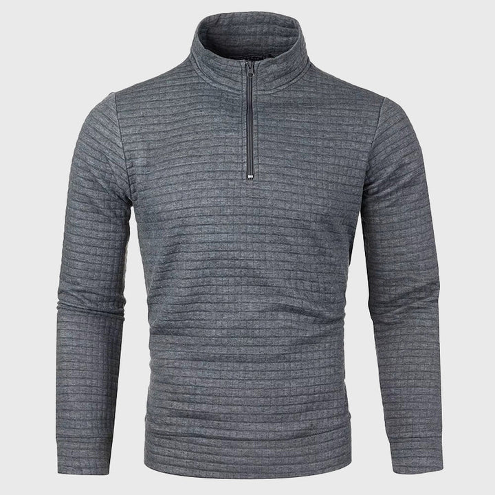 Men's Quarter-Zip Stand Collar Jumper for Effortless Style, view 6 - Elena Harper