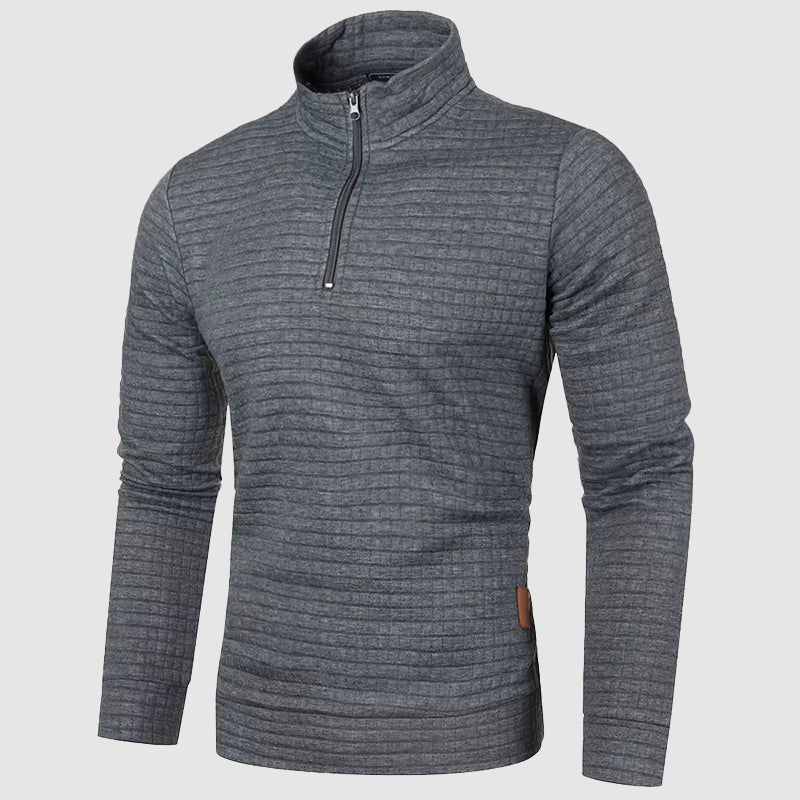 Men's Quarter-Zip Stand Collar Jumper for Effortless Style, view 7 - Elena Harper