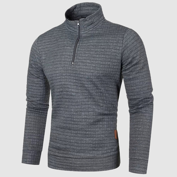 Men's Quarter-Zip Stand Collar Jumper for Effortless Style, view 7 - Elena Harper