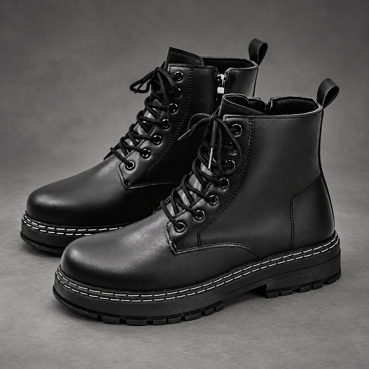 Men's Lace-Up Combat Ankle Boots – Side Zip Chunky Sole Casual Shoes