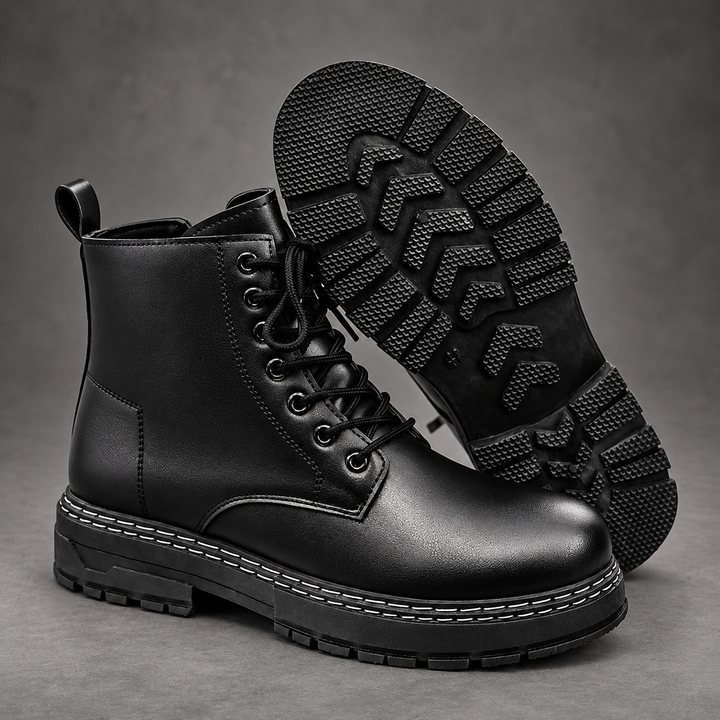 Men's Lace-Up Combat Ankle Boots – Side Zip Chunky Sole Casual Shoes